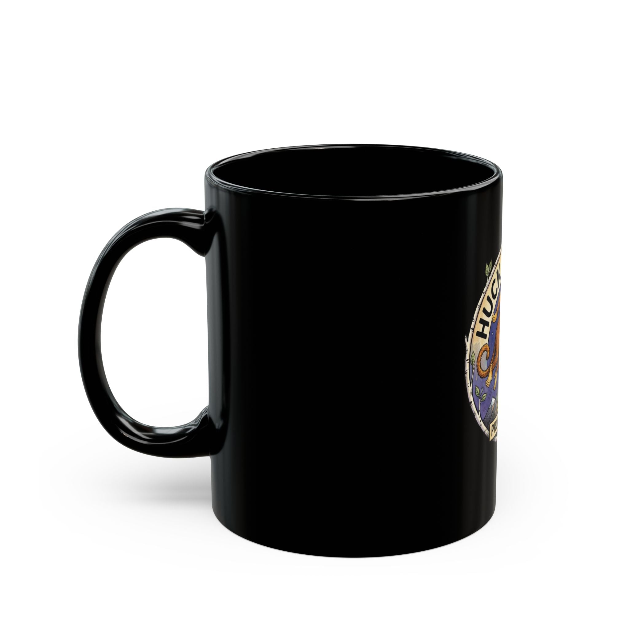 Huck Monkey Productions Mug — Black Ceramic Coffee Cup (11oz/15oz)