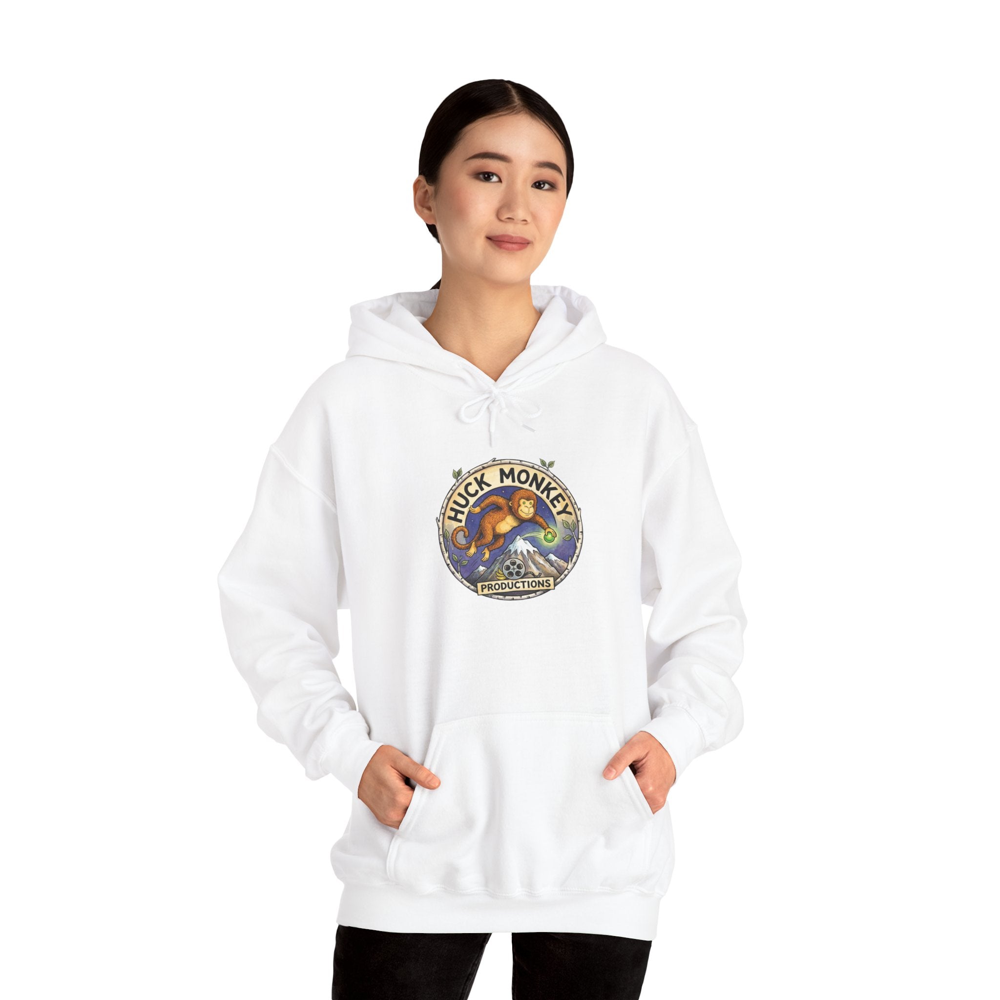 Huck Monkey Surf Vintage Badge Hoodie — Retro Surfing Logo Pullover