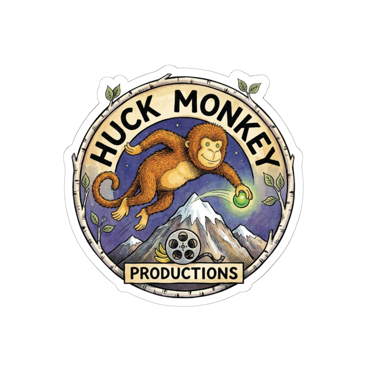 Huck Monkey Productions Logo Sticker — Kiss-Cut Vinyl Laptop Decal