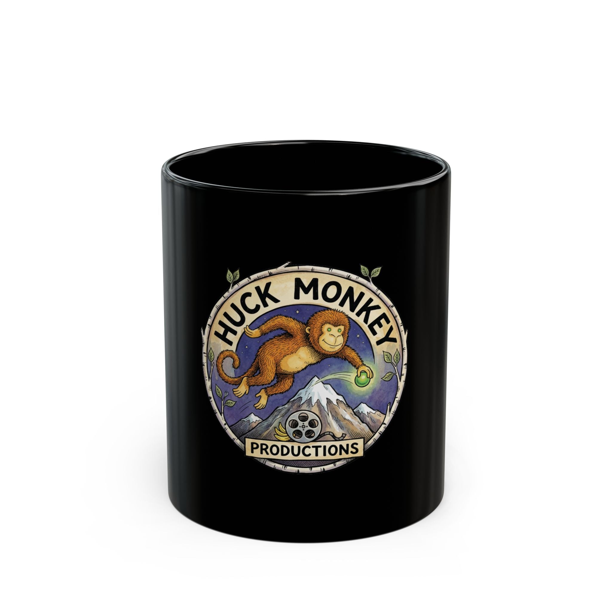 Huck Monkey Productions Mug — Black Ceramic Coffee Cup (11oz/15oz)